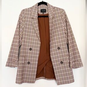 Love Tree Gingham Plaid Blazer Brown, Size Small